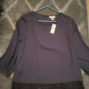 Womens Loft 3/4 sleeve grey top with lace detail size S